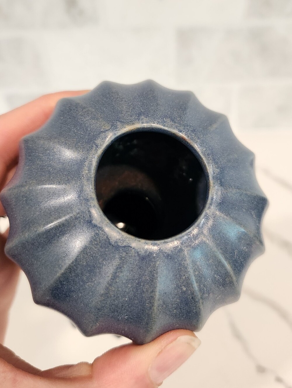 Jonathan Adler Ceramic Ribbed Double Gourd Bud Vase Slate Blue - Picture 9 of 11